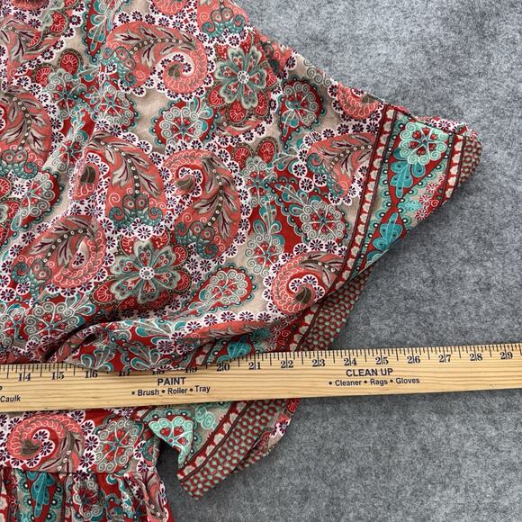 Boeme Womens Paisley Print Maxi Dress Size M Pink Teal Kimono Sleeve Boho Resort - Picture 11 of 13